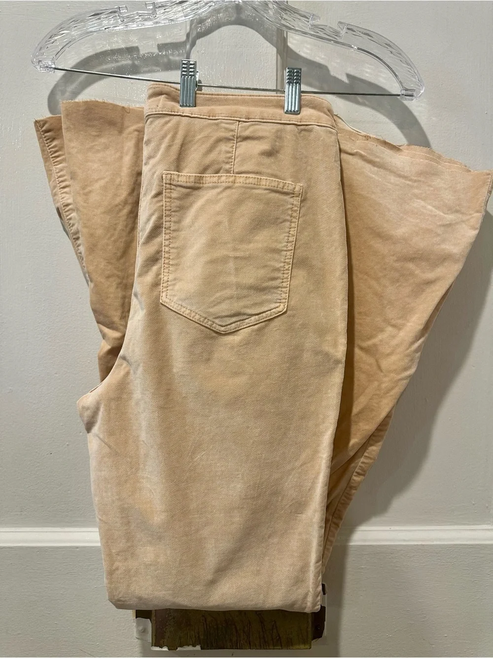 Free People Peach Velvet Float On Flare Pants Boho Chic Raw Hem Stretch 31 NWT